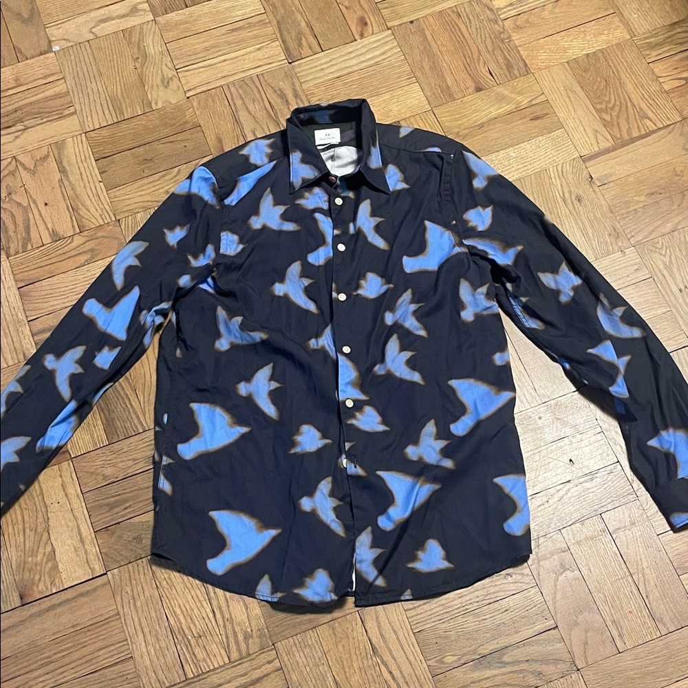 PS Paul Smith blue Shirt with Blue and Brown  bird print size small